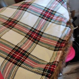 Plaid Christmas Tree Skirt with Faux Fur Trim